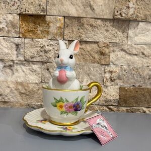 Floral Teacup with Bunny Figurine